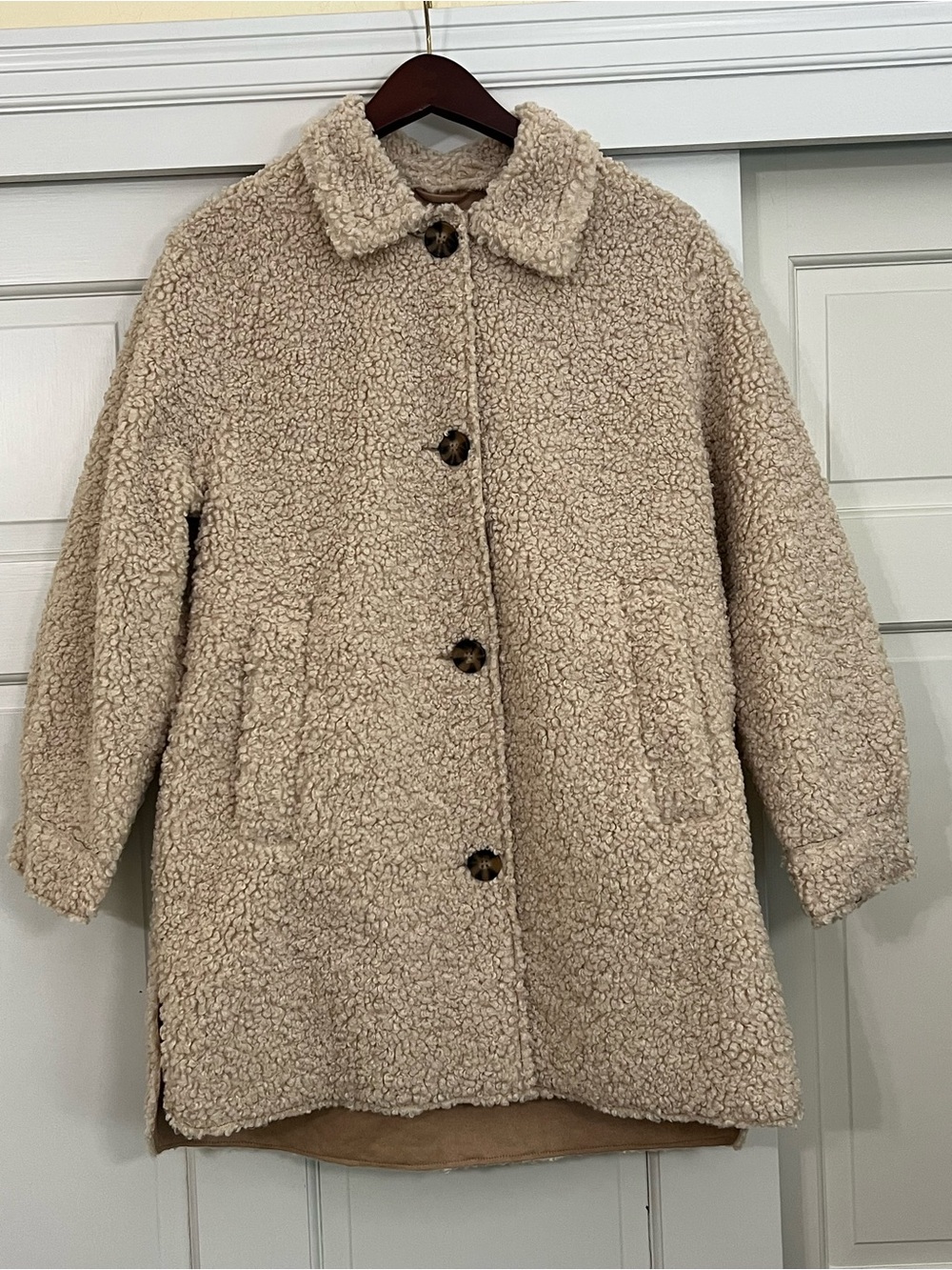 NWOT Zara Beige Teddy Sherpa Button Jacket - Kids size 13/14 (women’s XS)